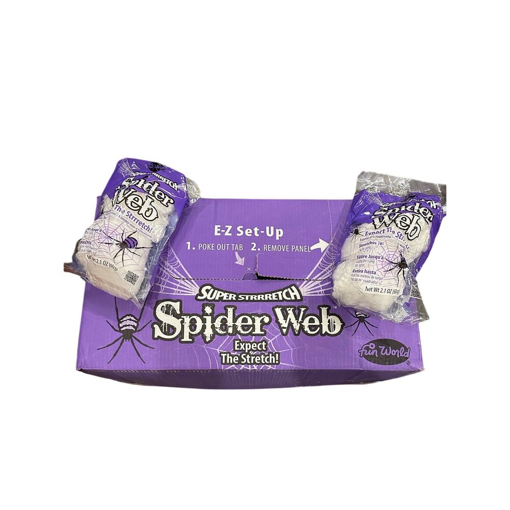 2pk. Fun world super stretch spider web each pack stretches to 16 Ft Long 200 sf